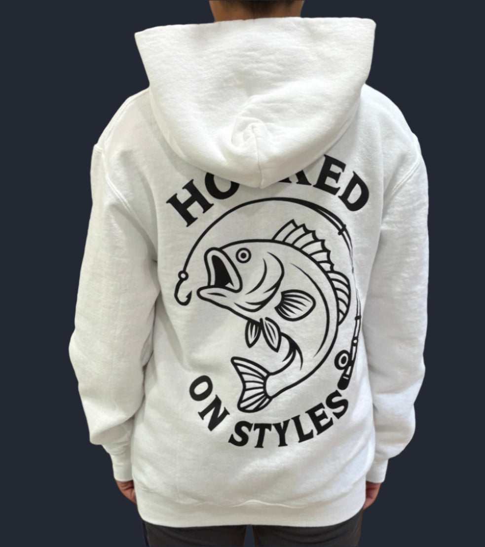 Bass Fishing Hoodie-White